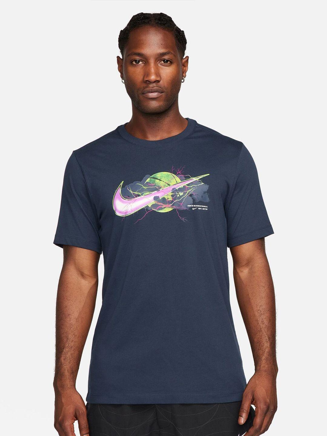 nike swoosh brand logo printed round neck pure cotton t-shirt