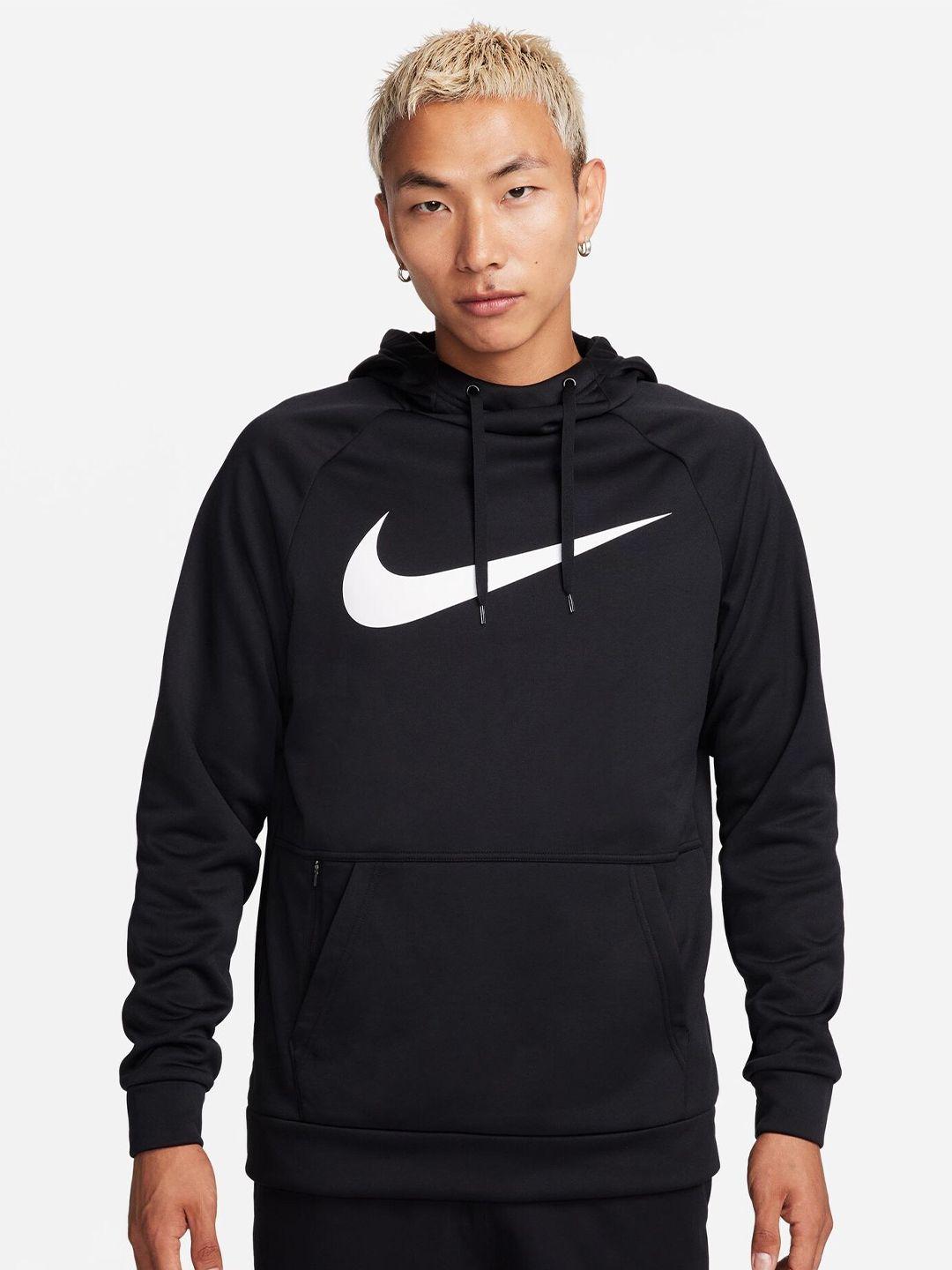 nike therma brand logo printed hooded swoosh training pullover sweatshirt