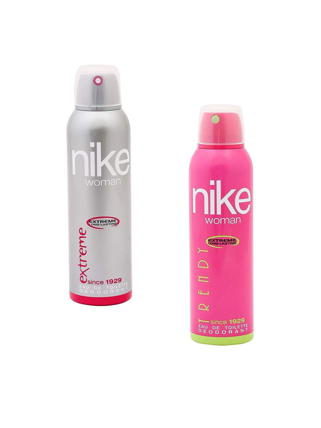 nike woman set of 2 eau de toilette deodorants 200ml each - extreme+trendy