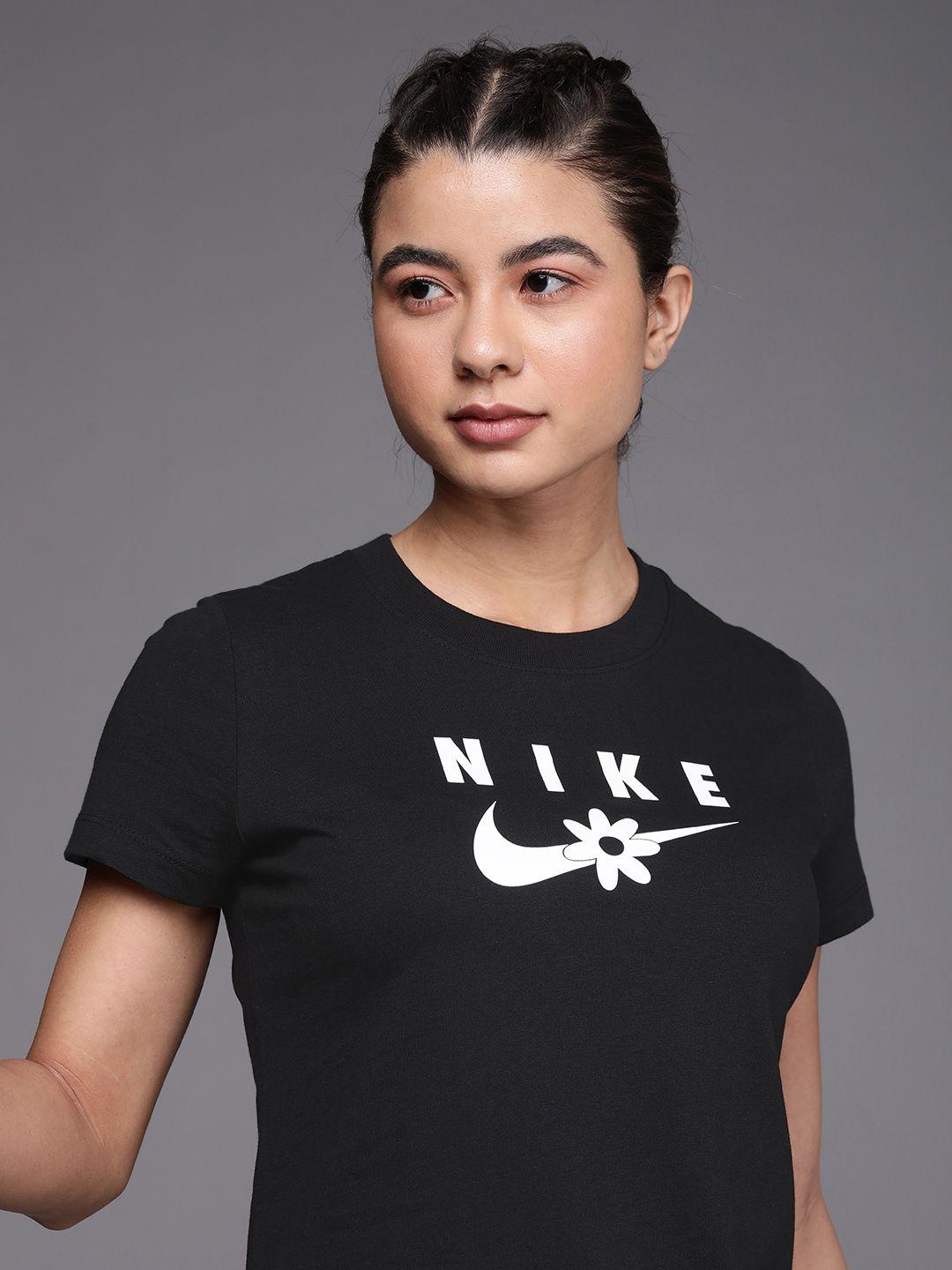 nike women black brand logo printed t-shirt