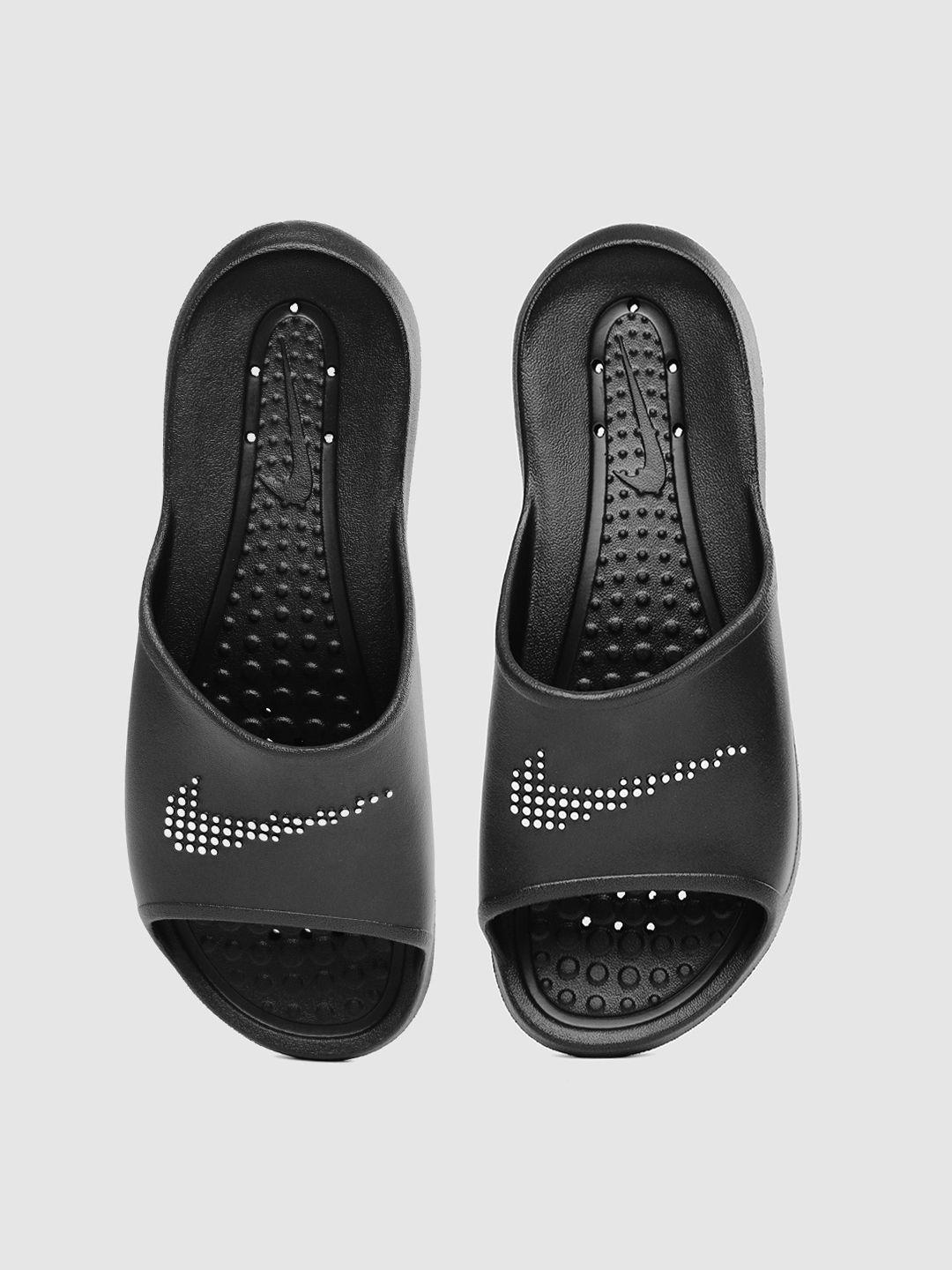 nike women black self design victori one shower sliders