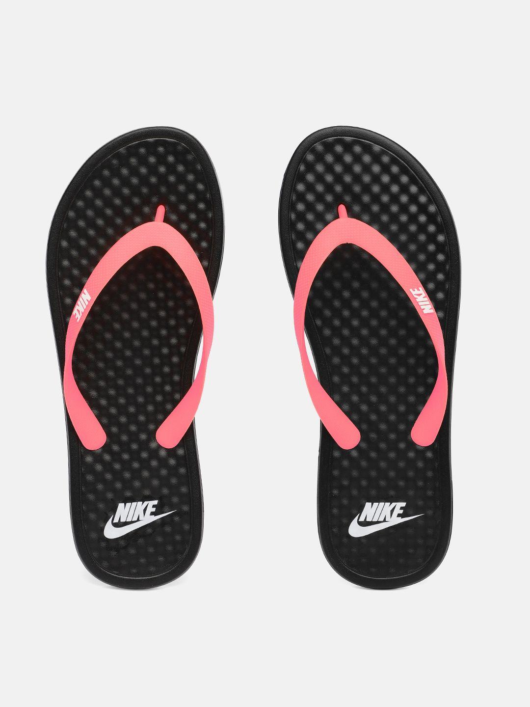 nike women pink & black ondeck solid thong flip-flops