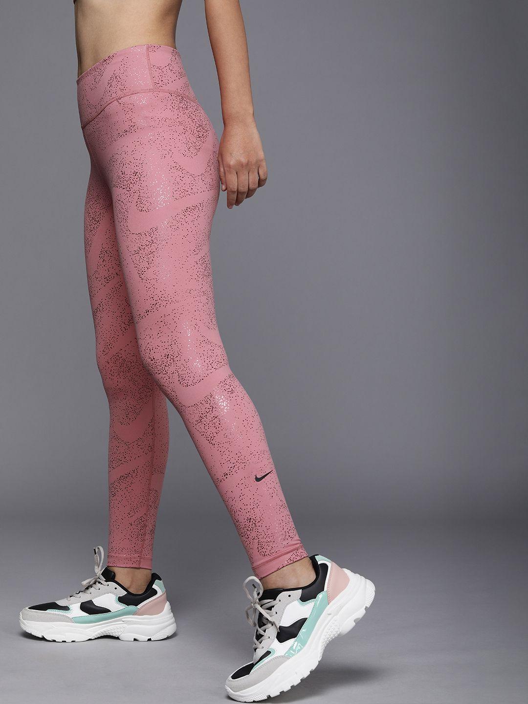 nike women pink brand logo printed one dri-fit training tights