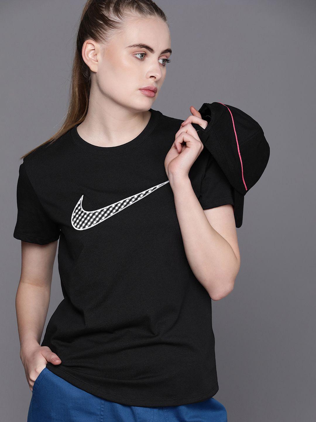 nike women pure cotton sports t-shirt with embroidered detail