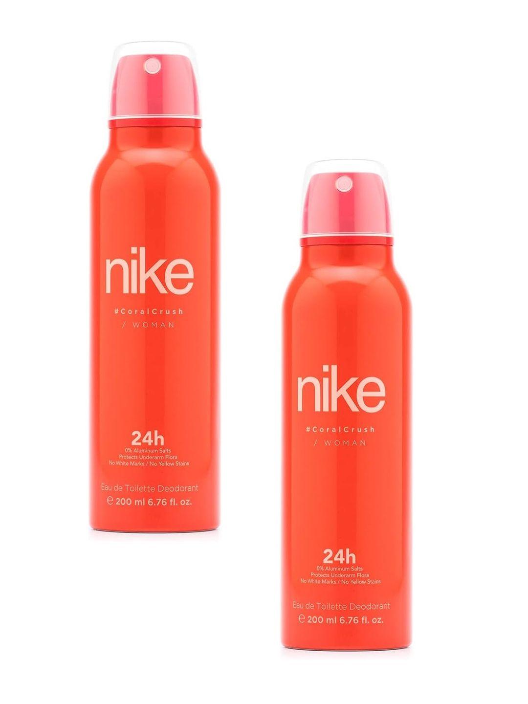 nike women set of 2 coral crush long lasting eau de toilette deodorant - 200 ml each