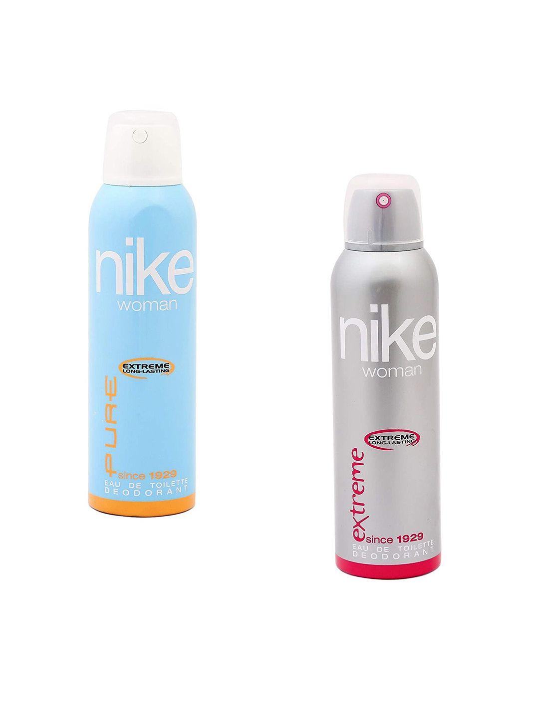nike women set of 2 extreme long lasting edt deodorants 200ml each - extreme & pure