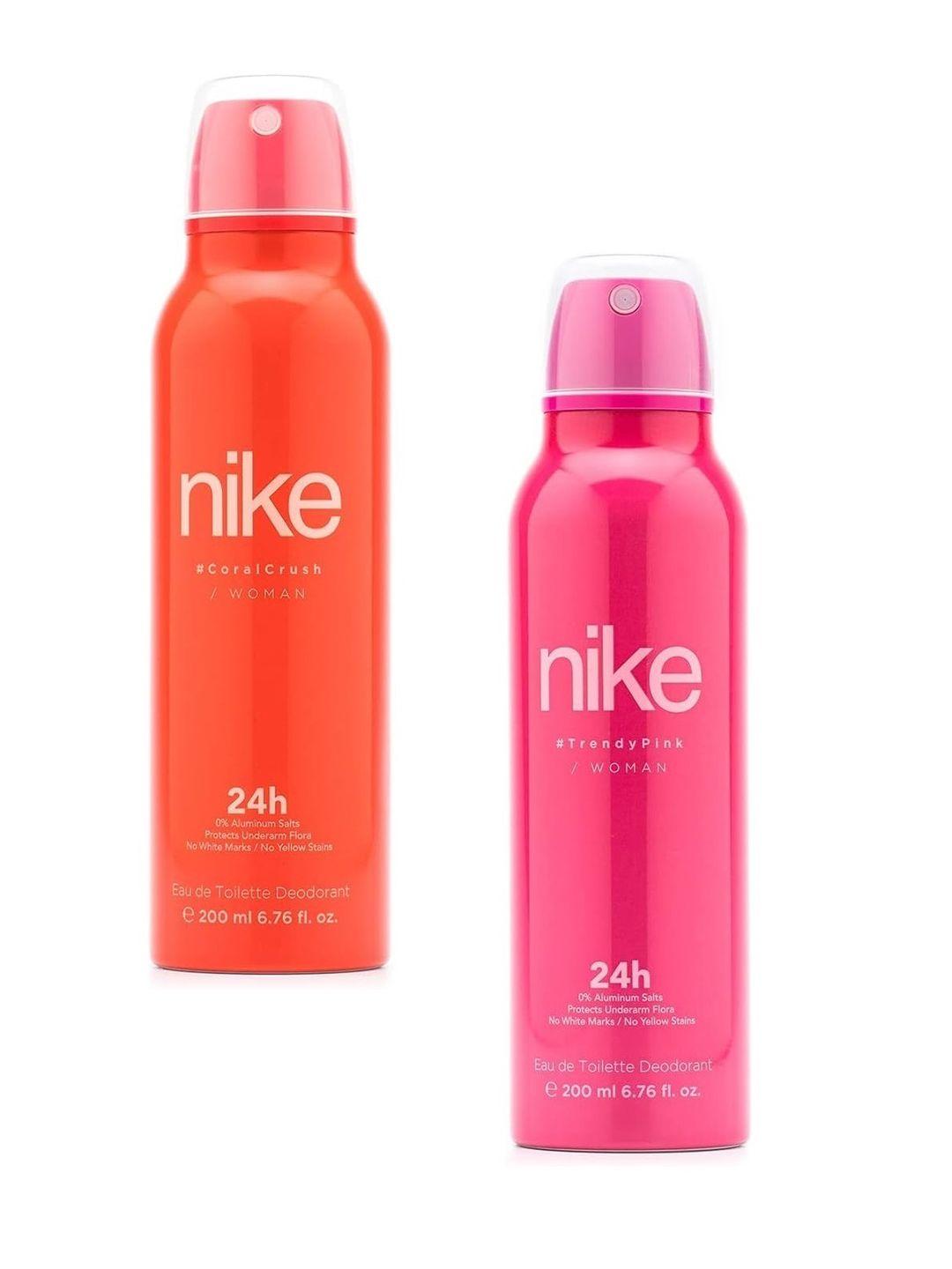 nike women set of coral crush & trendy pink eau de toilette deodorant - 200 ml each