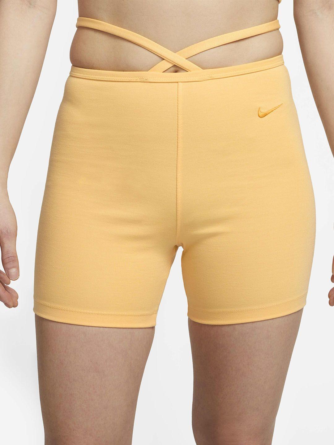 nike women yellow high-rise cycling sports shorts