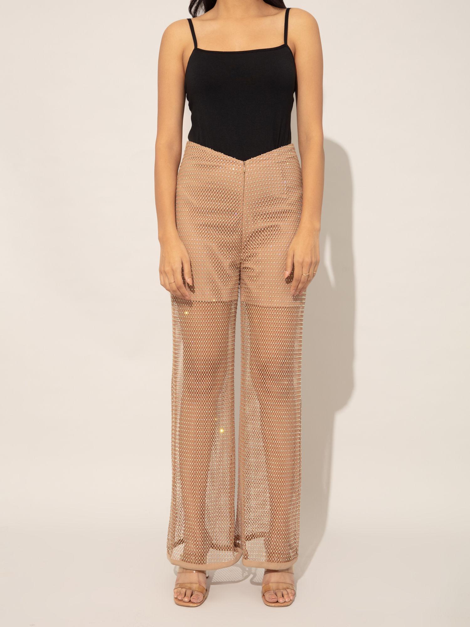 nikhil thampi beige diamante embellished flared pants