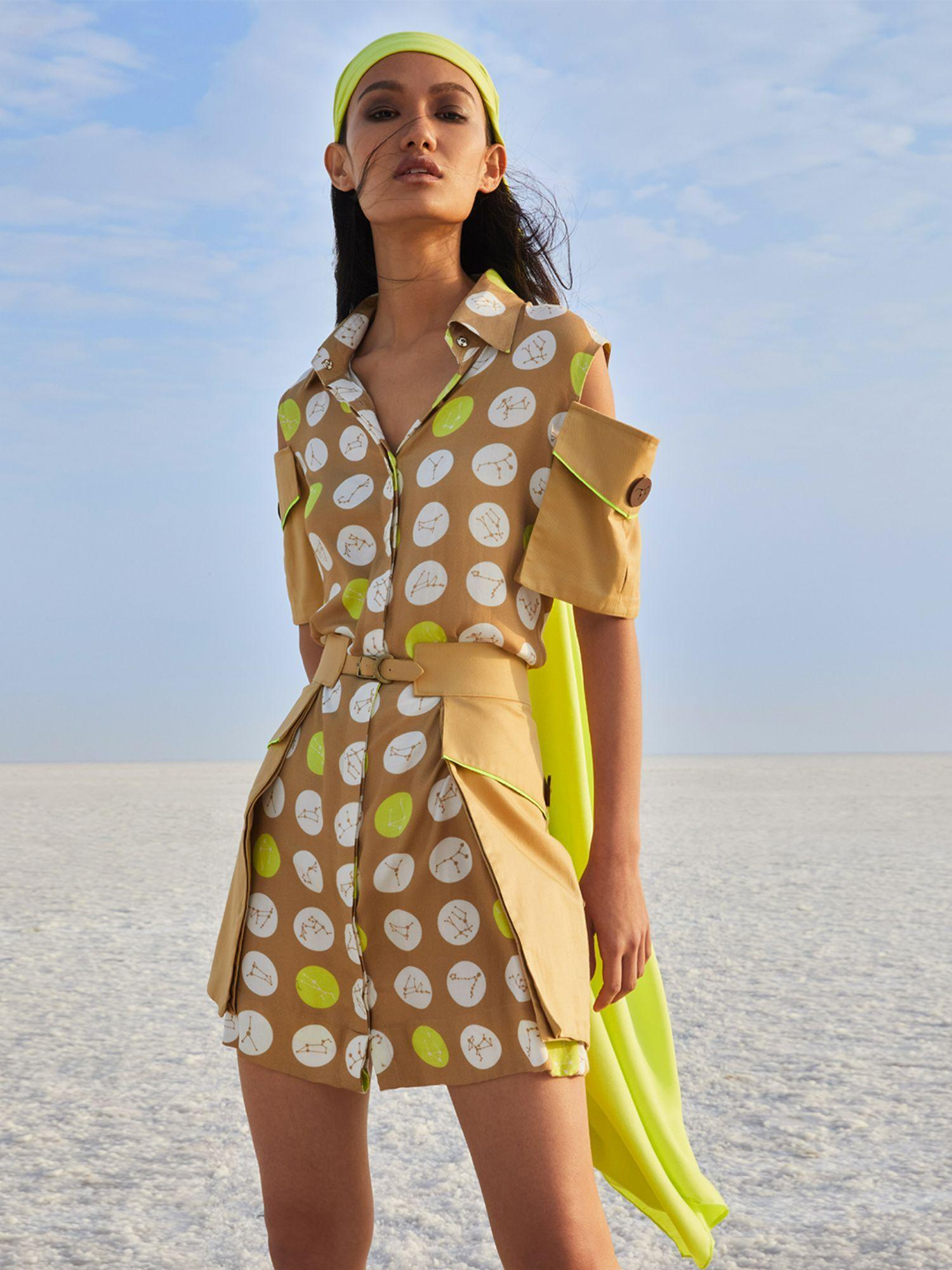 nikhil thampi beige shirt dress