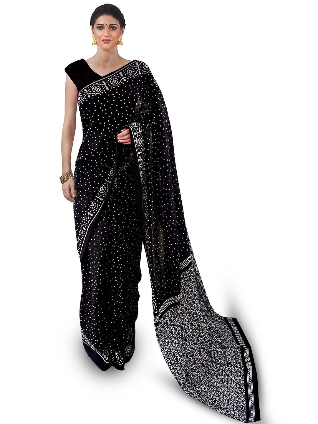 nikhilam polka dot pure cotton designer block print saree