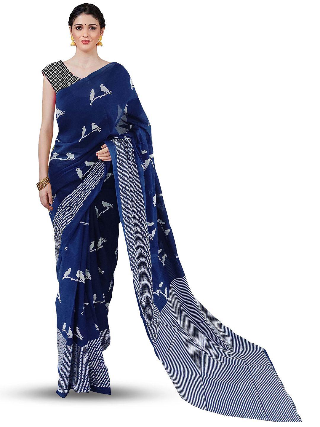 nikhilam abstract printed mulmul cotton block print saree