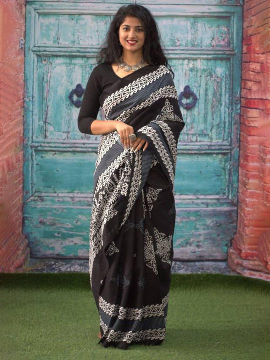 nikhilam ethnic motifs printed mulmul cotton bagru saree