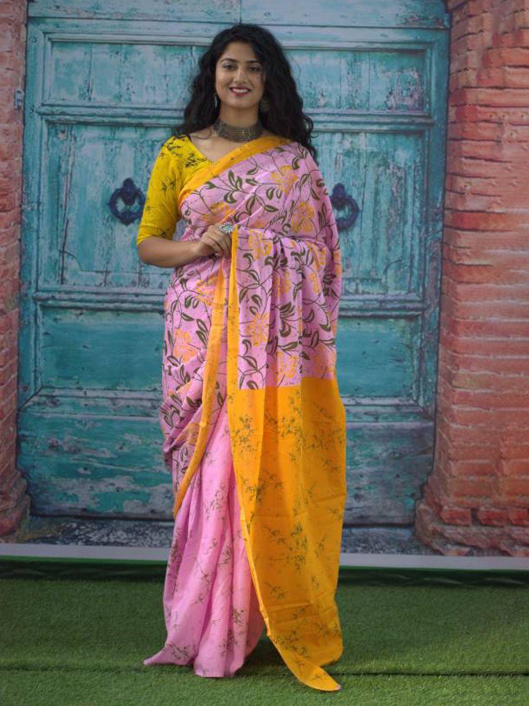 nikhilam ethnic motifs pure cotton block print saree