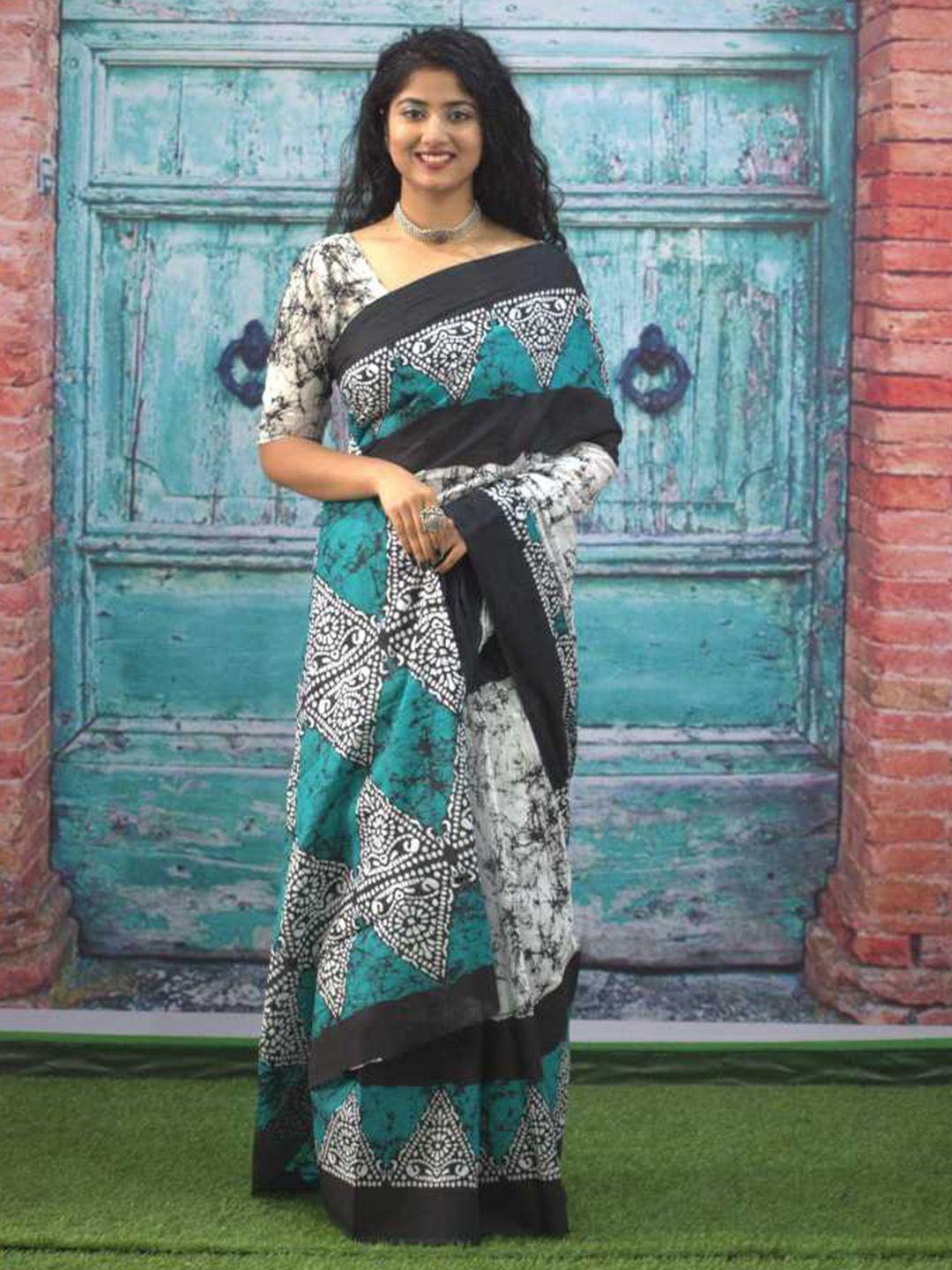 nikhilam ethnic print pure cotton block print saree