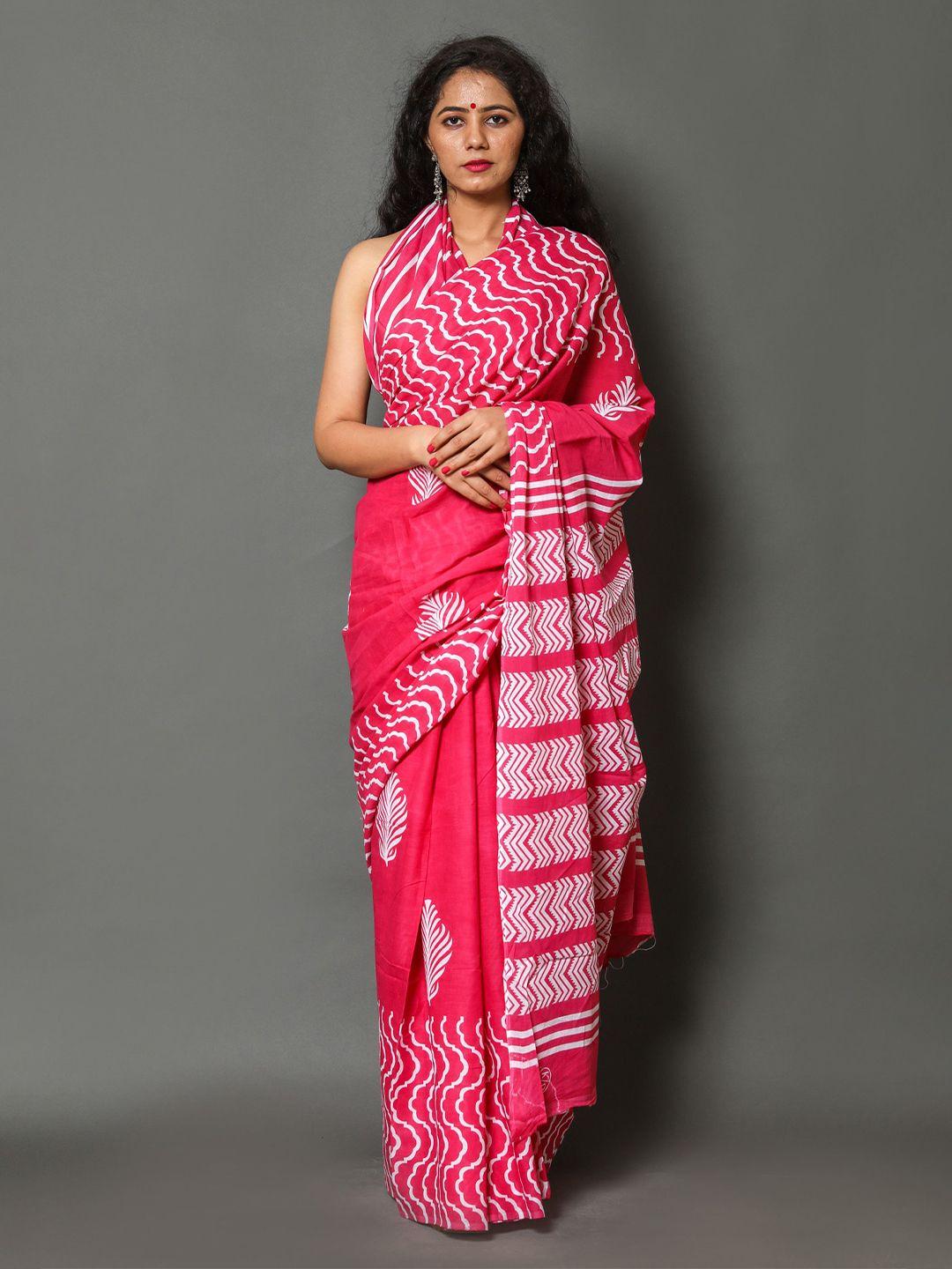 nikhilam floral printed mulmul cotton block print saree