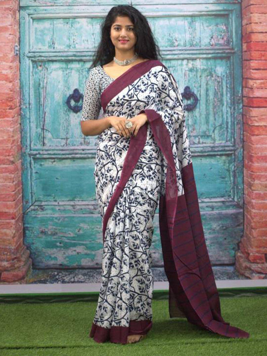 nikhilam floral pure cotton bagru saree