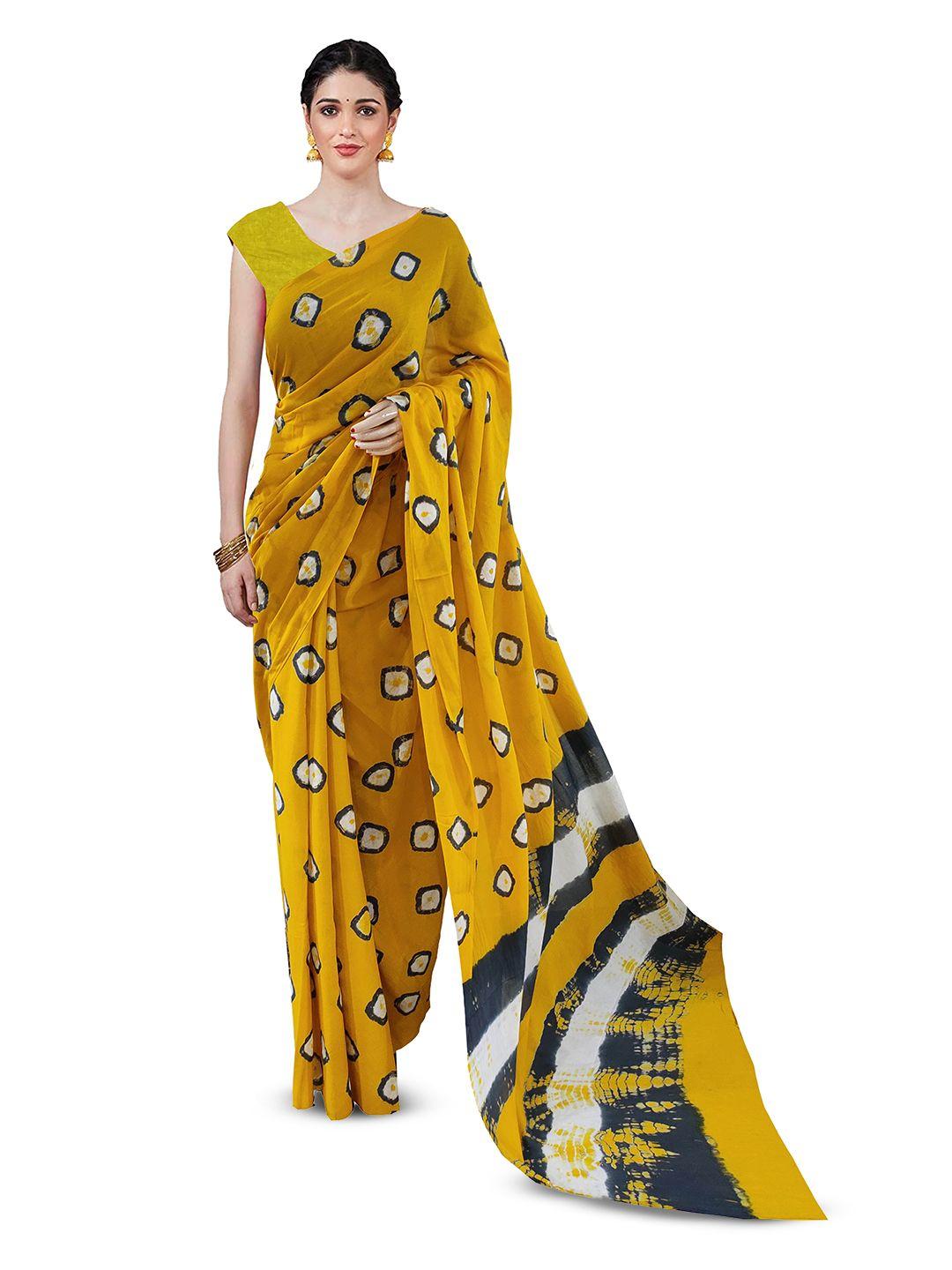 nikhilam geometric printed mulmul cotton block print saree