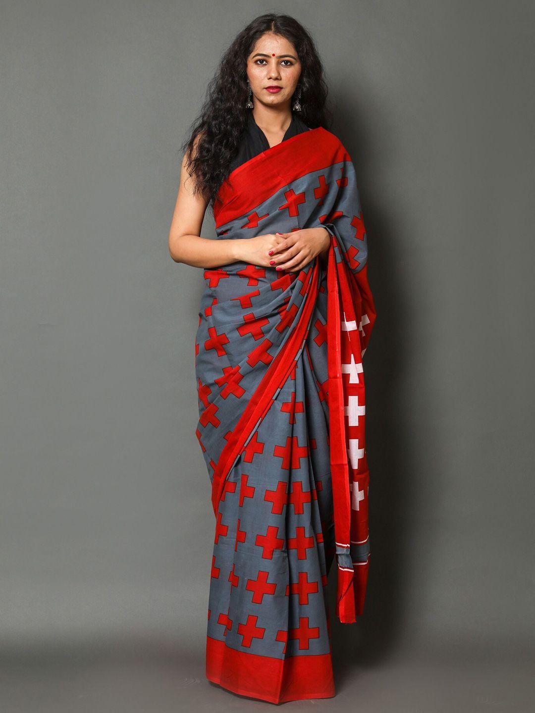 nikhilam geometric printed pure cotton bagru saree