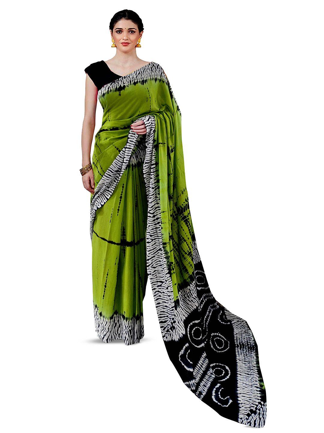 nikhilam tie & dye printed mulmul cotton block print saree