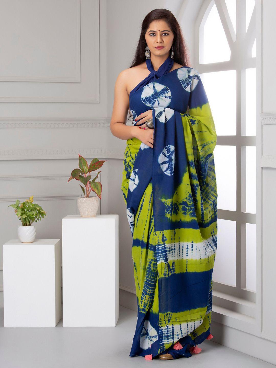 nikhilam tie and dye pure cotton designer block print saree