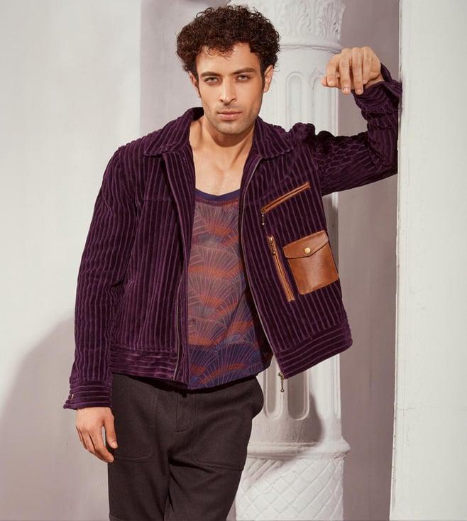 nikita mhaisalkar aubergine corduroy bomber jacket