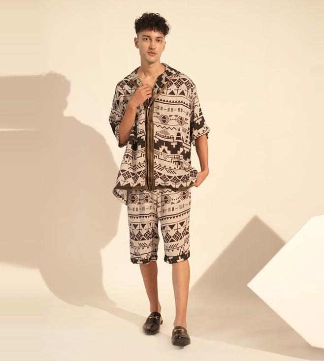 nikita mhaisalkar black & white aztec print shirt with shorts