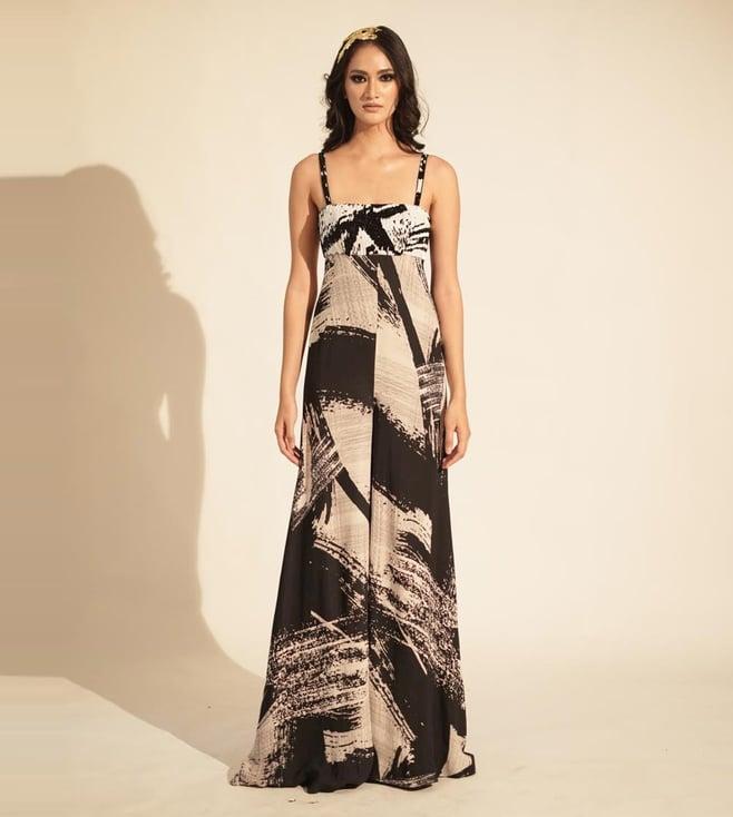 nikita mhaisalkar black & white stroke print jumpsuit with glass bead embellishment