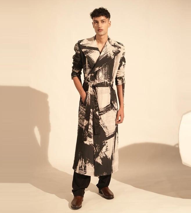 nikita mhaisalkar black & white stroke print trench coat