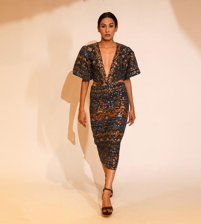 nikita mhaisalkar blue wsn aztec print dress