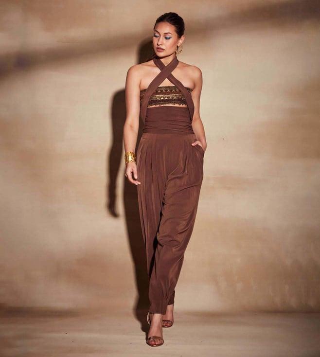 nikita mhaisalkar dark tan high waist pants