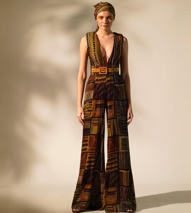 nikita mhaisalkar multicolour wsn abstract print jumpsuit with belt