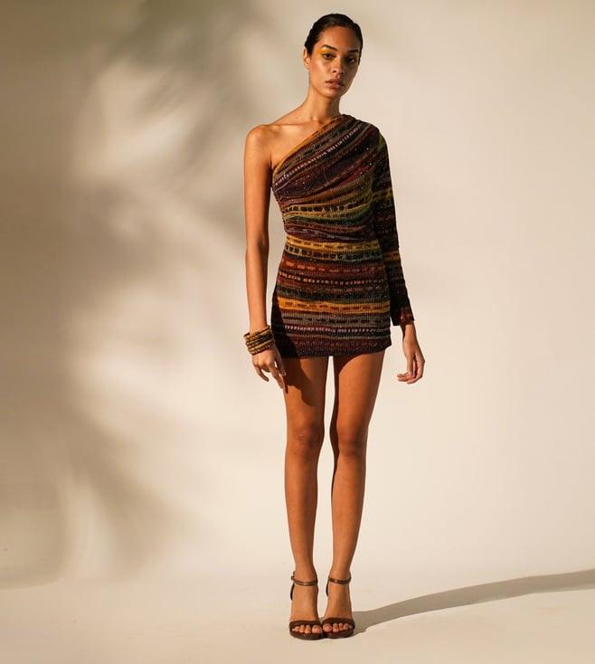 nikita mhaisalkar multicolour wsn stripe print one shoulder short dress