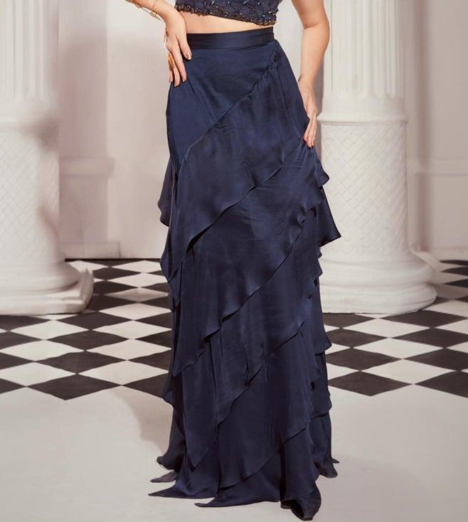 nikita mhaisalkar navy blue high waist layered skirt