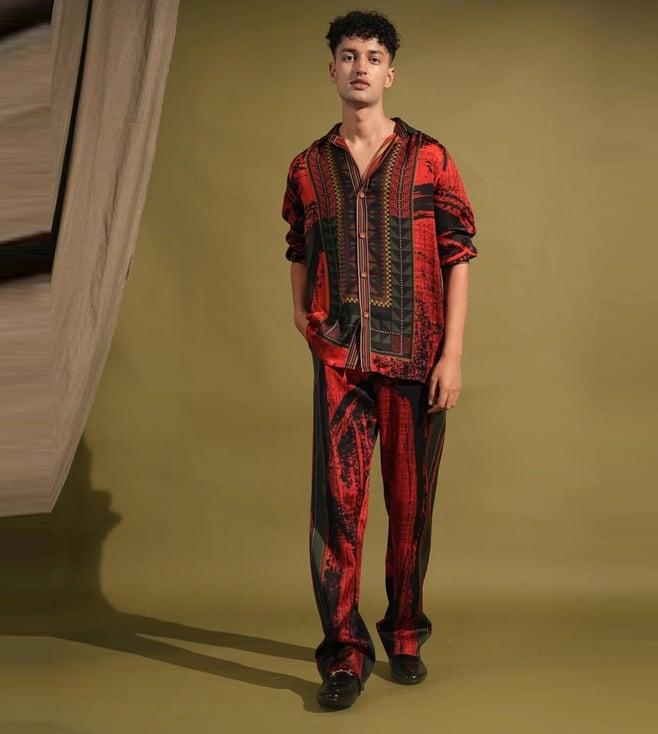 nikita mhaisalkar red & black stroke print shirt with pant