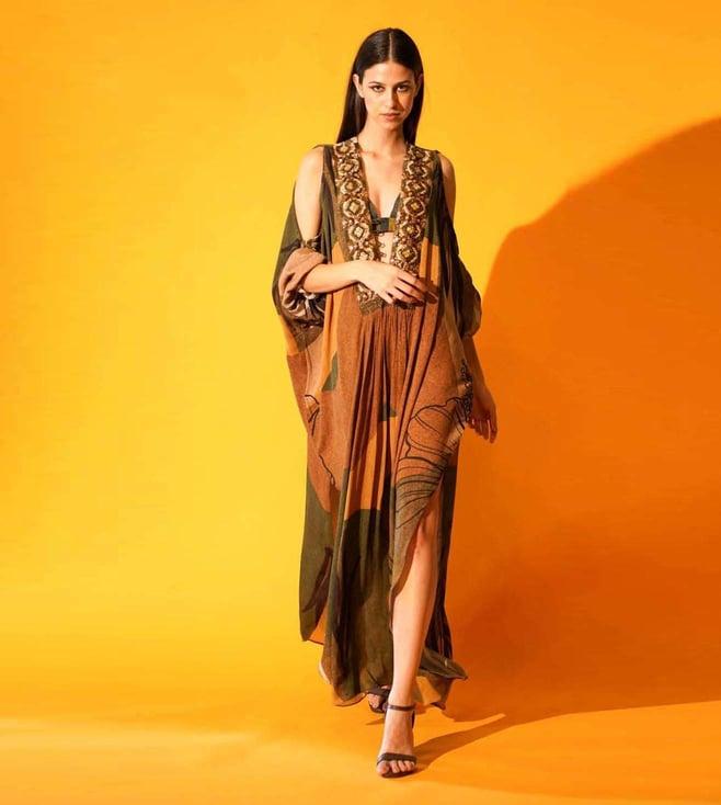 nikita mhaisalkar tropical brown tropical times dress