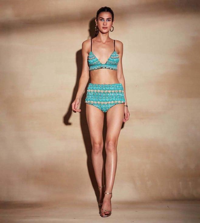 nikita mhaisalkar turquoise bralette with turkish beaded embroidery