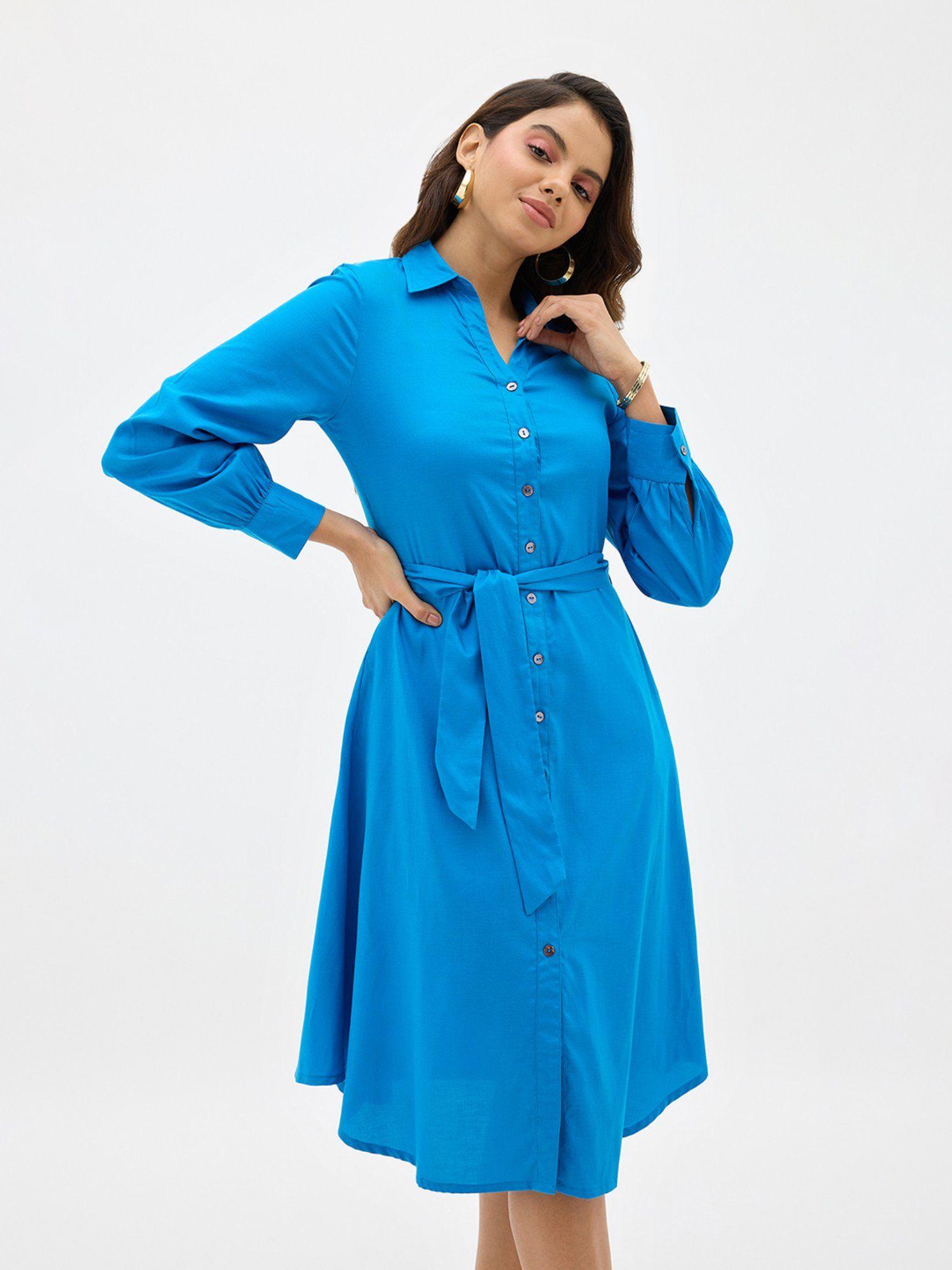 nila luxurious blue lyocell midi shirt dress (set of 2)