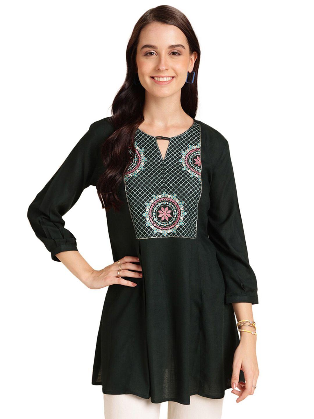 nimayaa ethnic motifs embroidered gathered detail a-line top