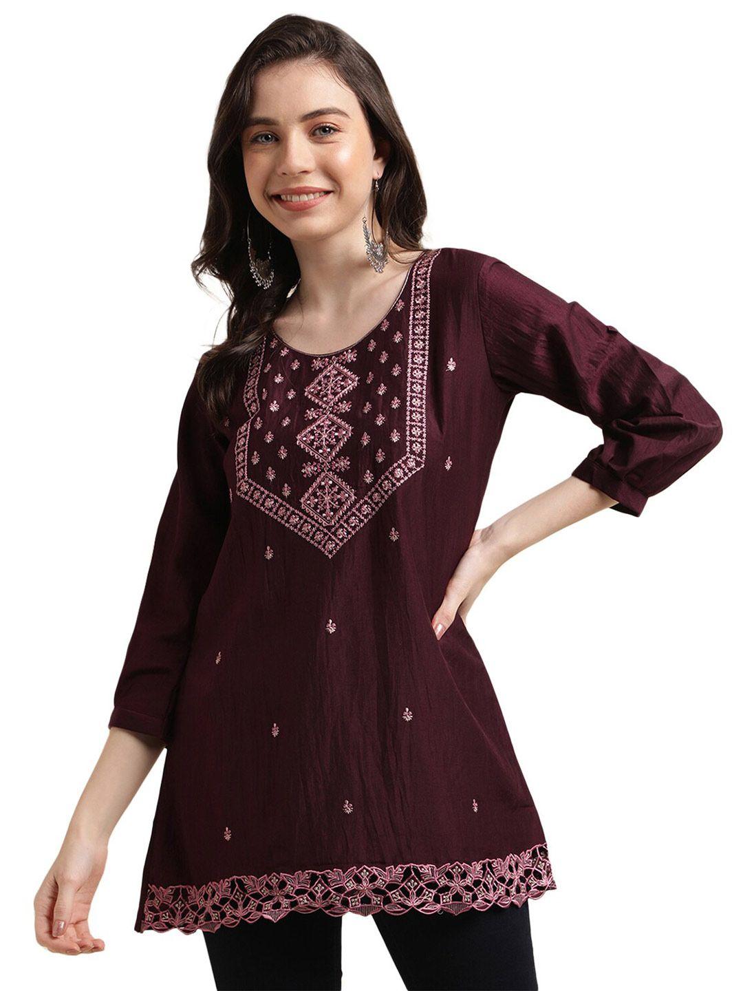 nimayaa floral embroidered longline a-line top