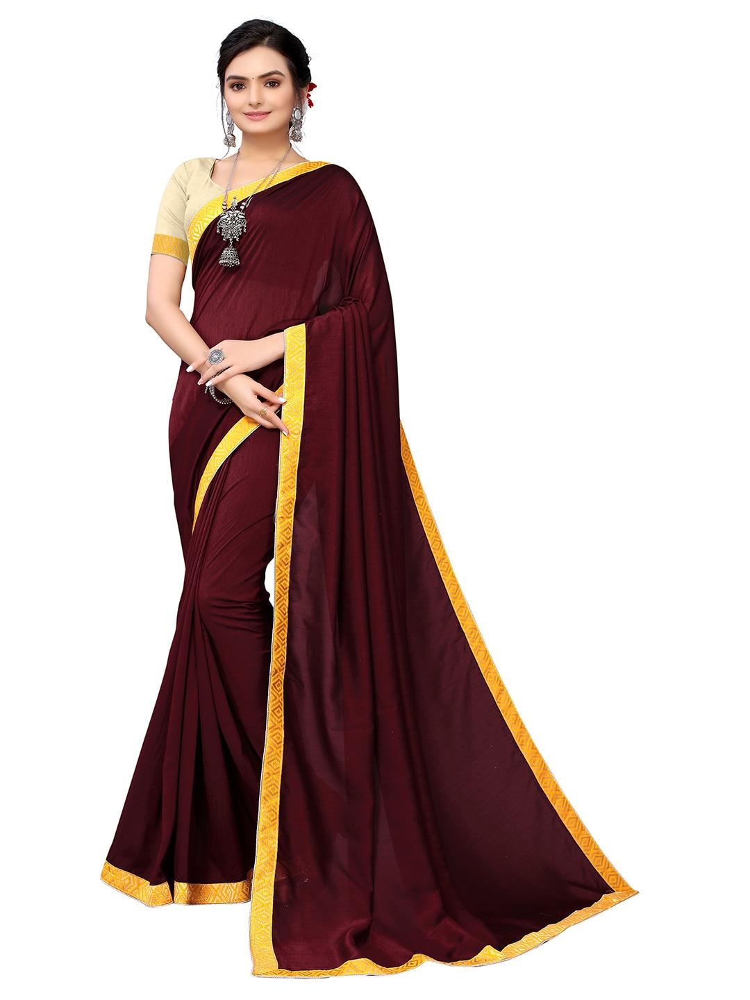 nimayaa maroon & gold-toned satin saree