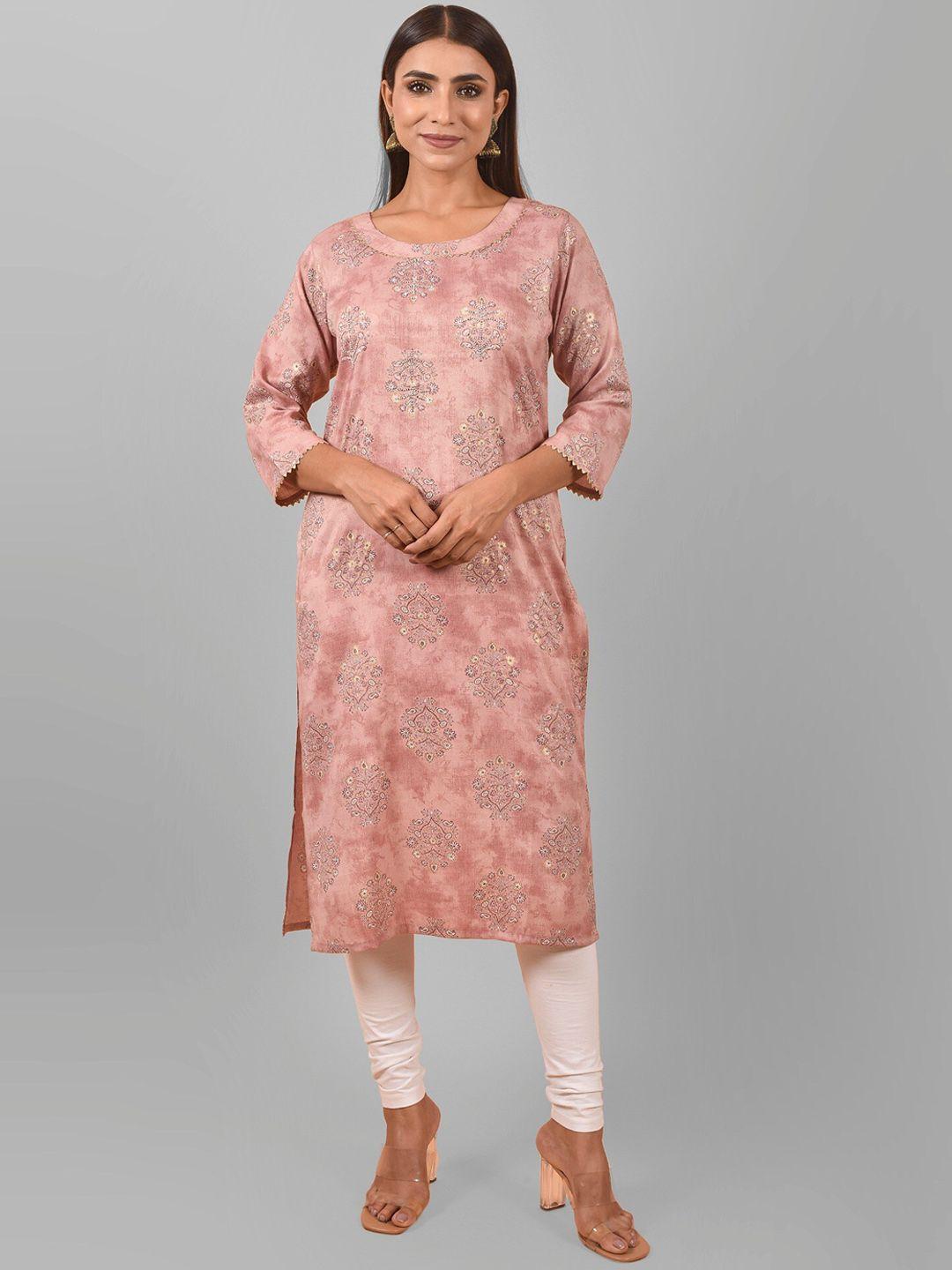 nimayaa round neck ethnic motifs printed cotton kurta