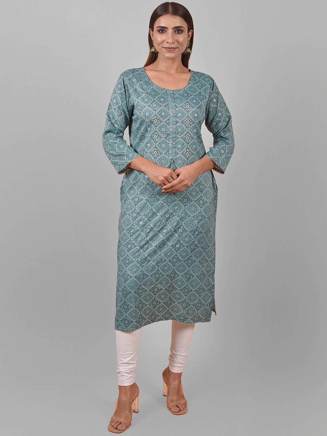 nimayaa round neck geometric printed cotton kurta