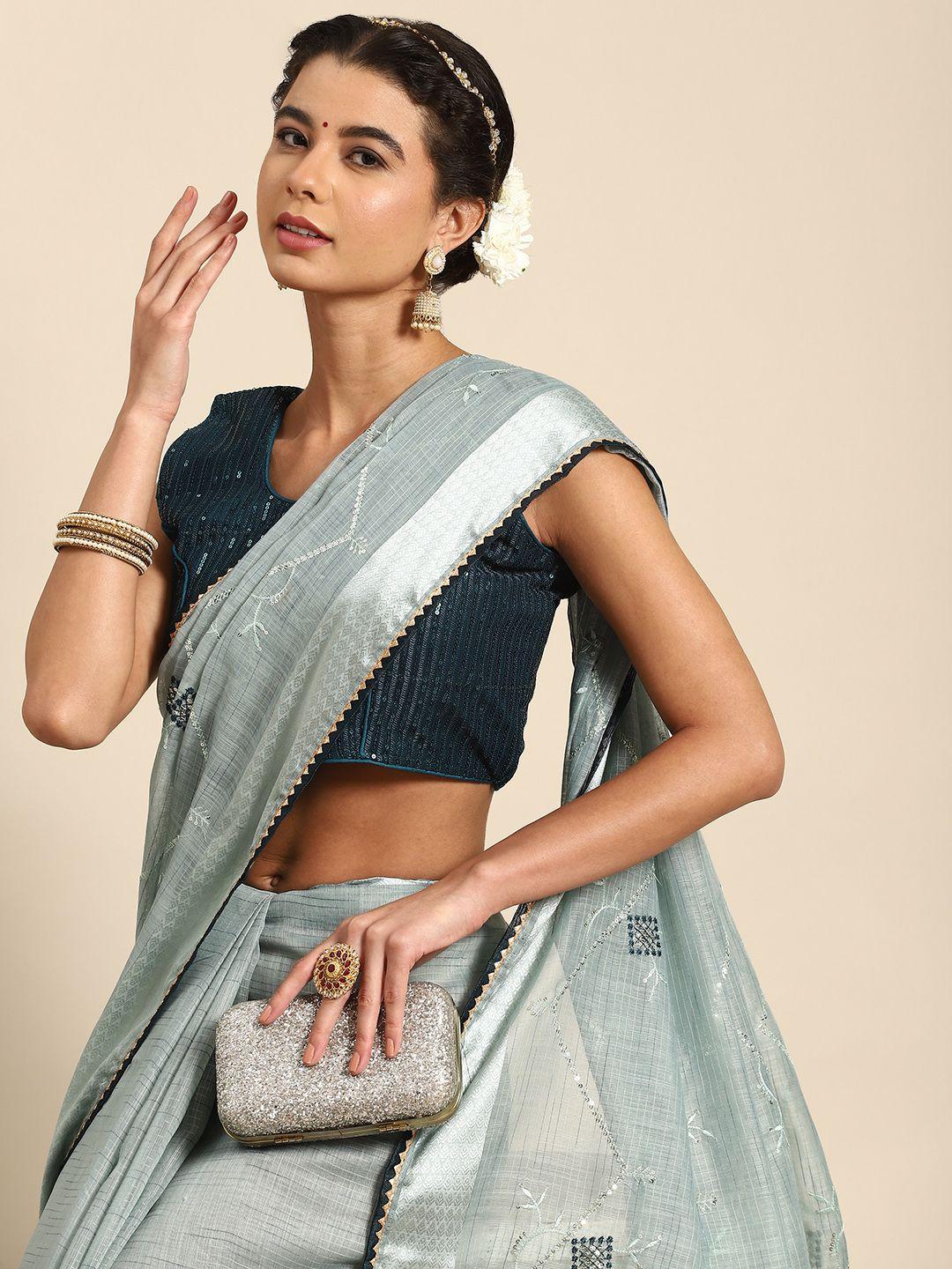 nimayaa blue ethnic motifs embroidered saree