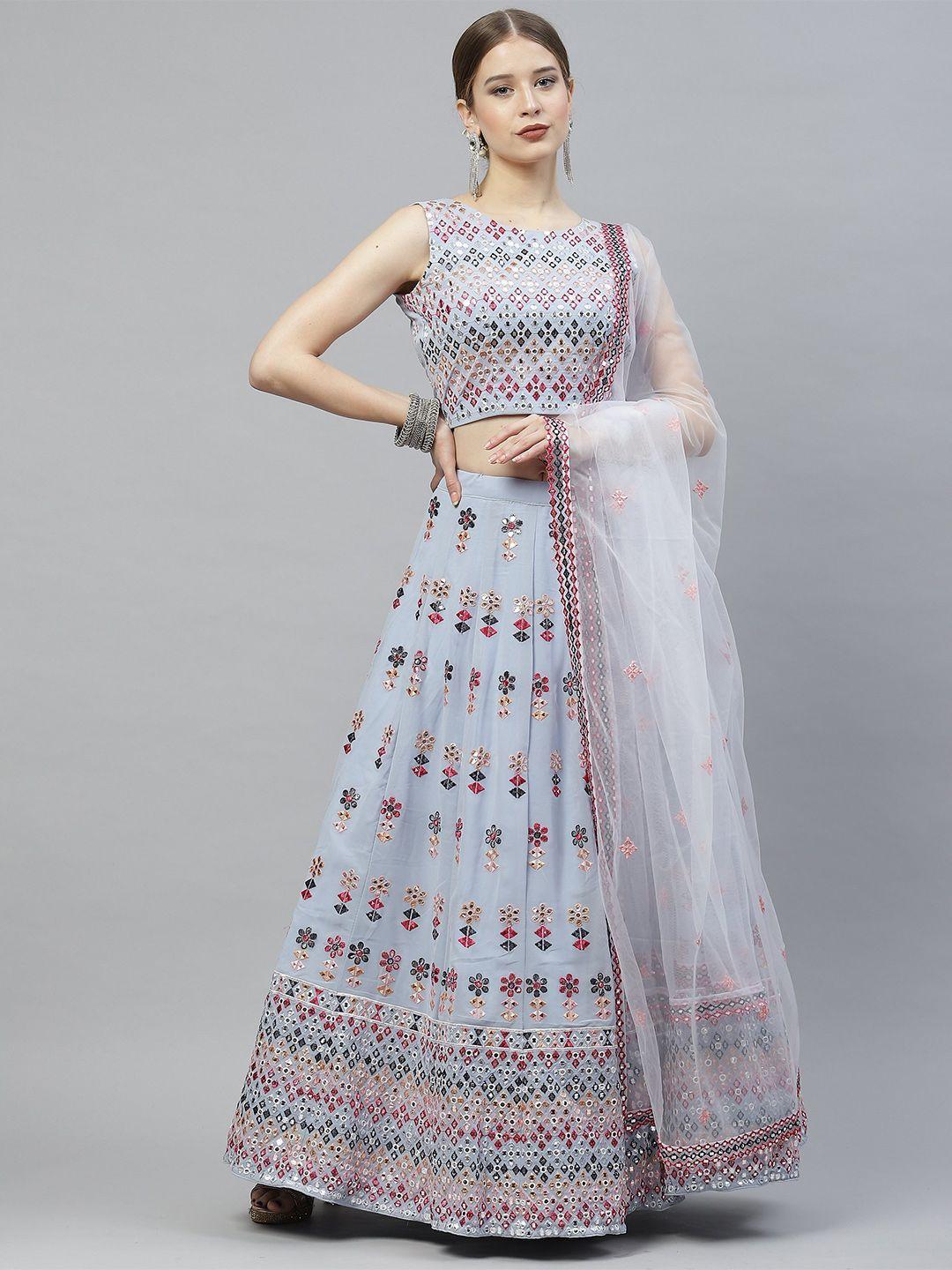 nimayaa embroidered mirror work semi-stitched lehenga & unstitched blouse with dupatta