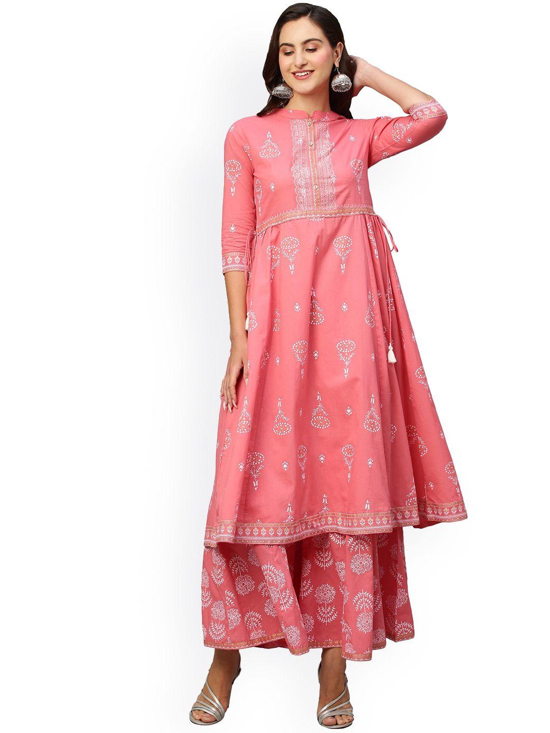 nimayaa ethnic motifs printed thread work pure cotton kurta with palazzos