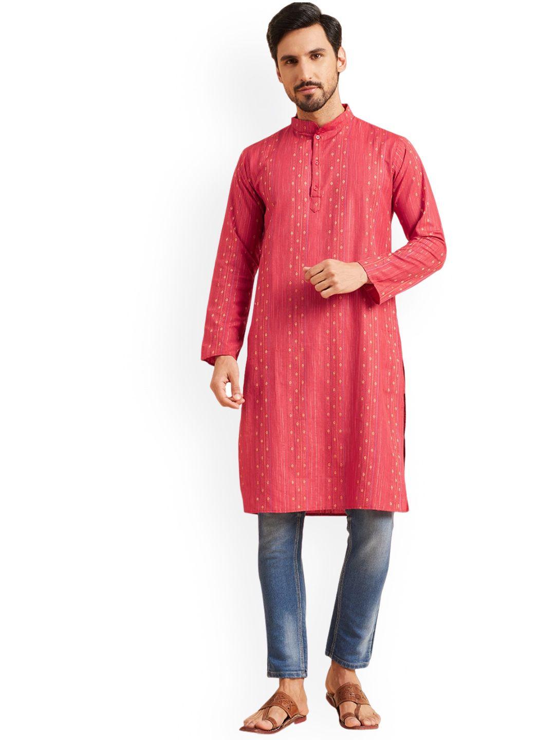 nimayaa ethnic motifs woven design mandarin collar straight kurta