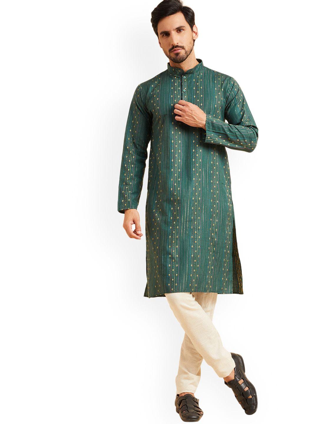 nimayaa ethnic motifs woven design mandarin collar straight kurta