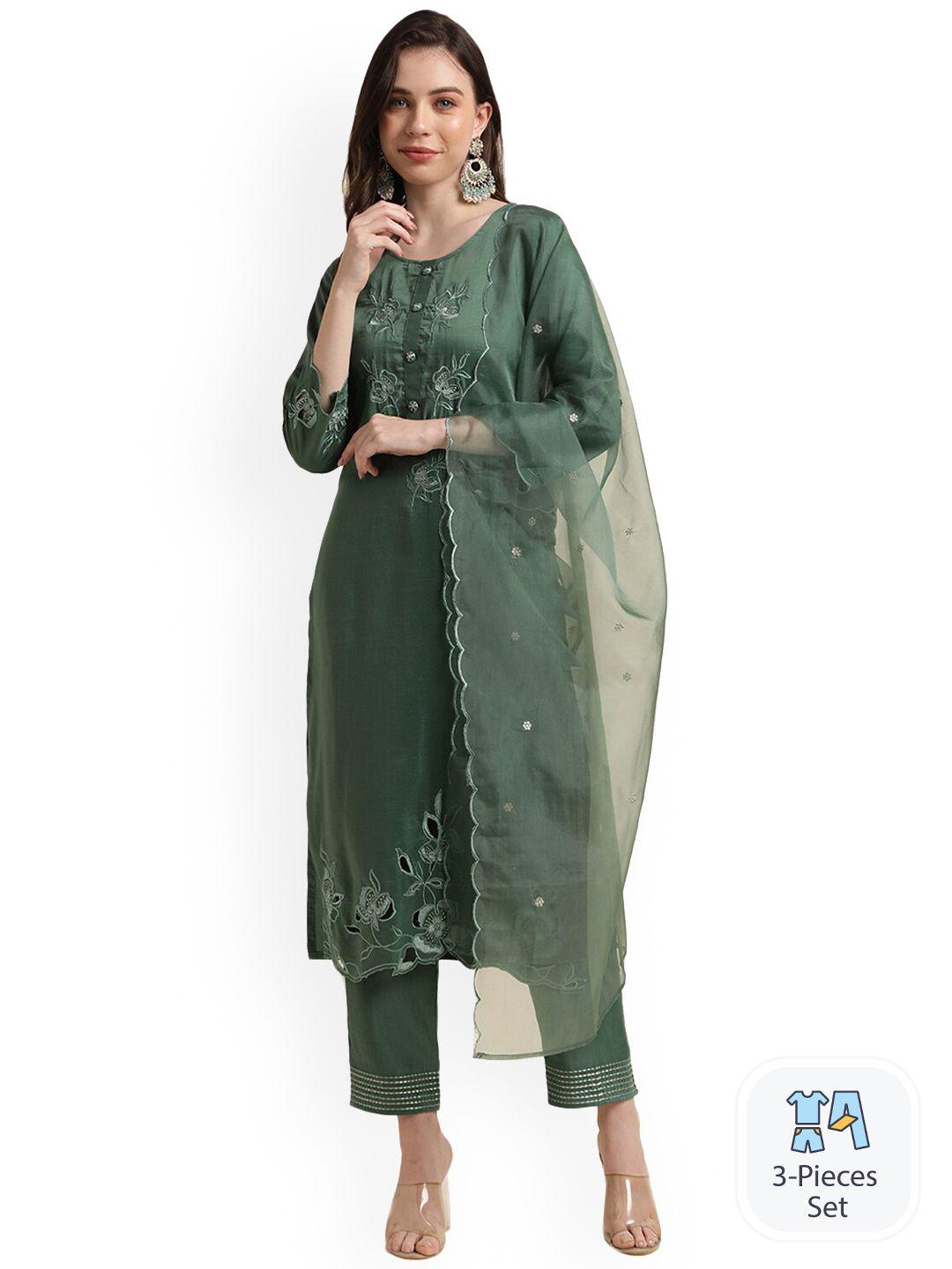 nimayaa floral embroidered kurta with trousers & dupatta