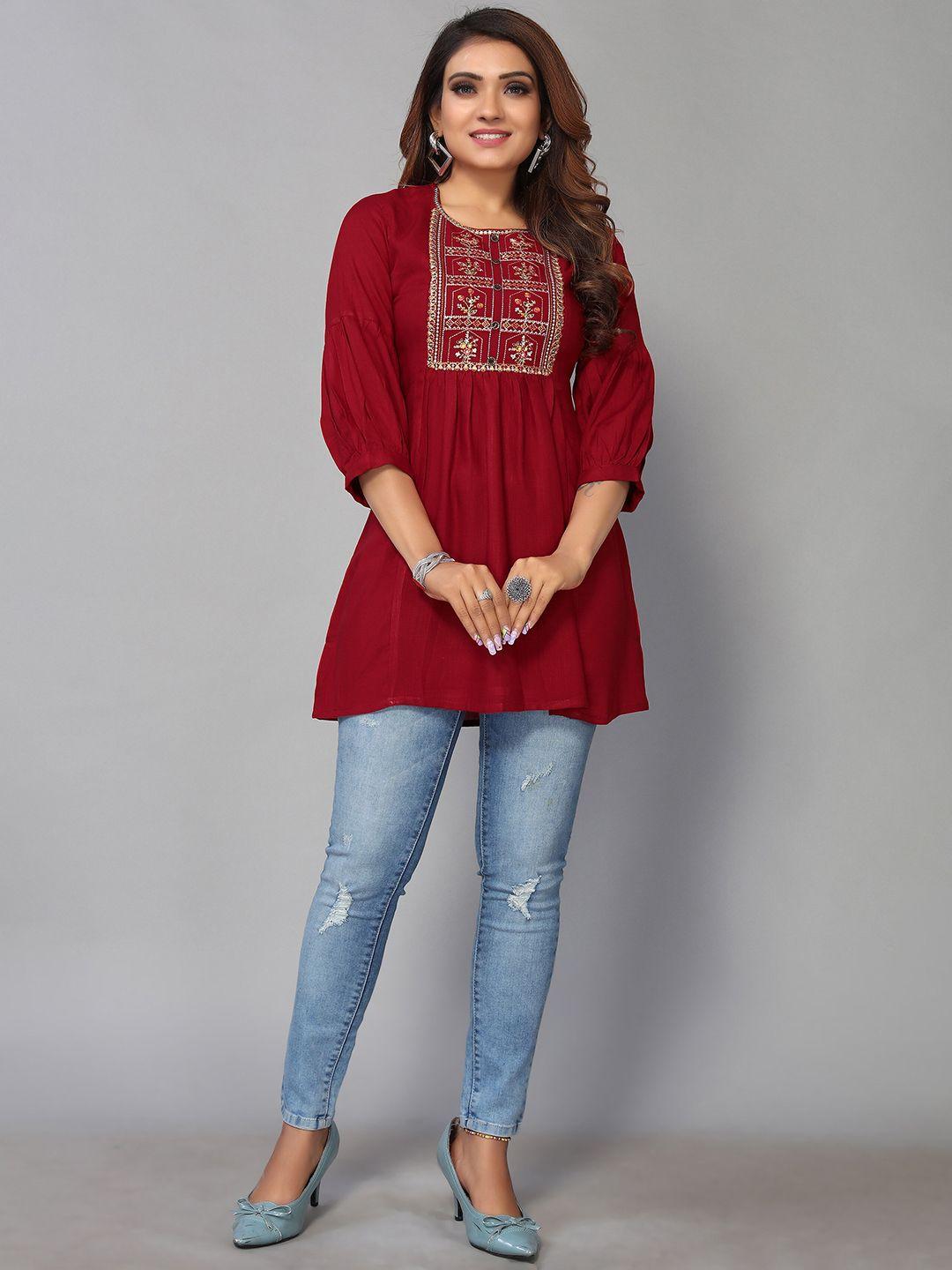 nimayaa floral embroidered longline top